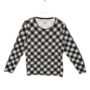 Talbots Womens Large Holiday Plaid Star Sky Gift Metallic Preppy Long Sleeve Top